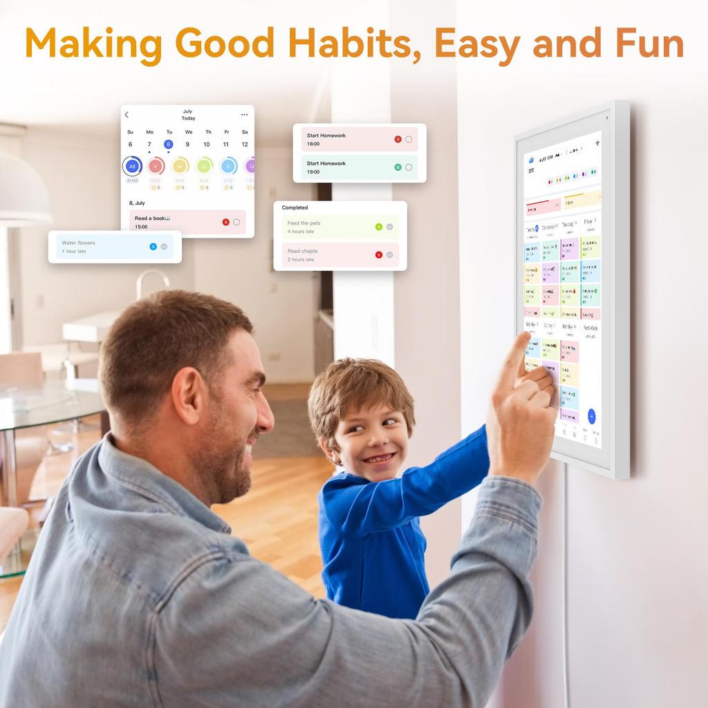 TABWEE Цифровой календарь P15 15,6 дюймовый настенный сенсорный экран Синхронизация приложения Календарь Список Блокнот Семейный календарь Электронный настенный календарь