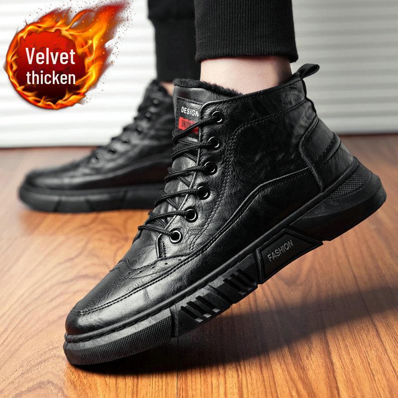 Мужские зимние ботинки-броги с высоким берцем из кожи - Теплые, Повседневные, на вельветовой подкладке