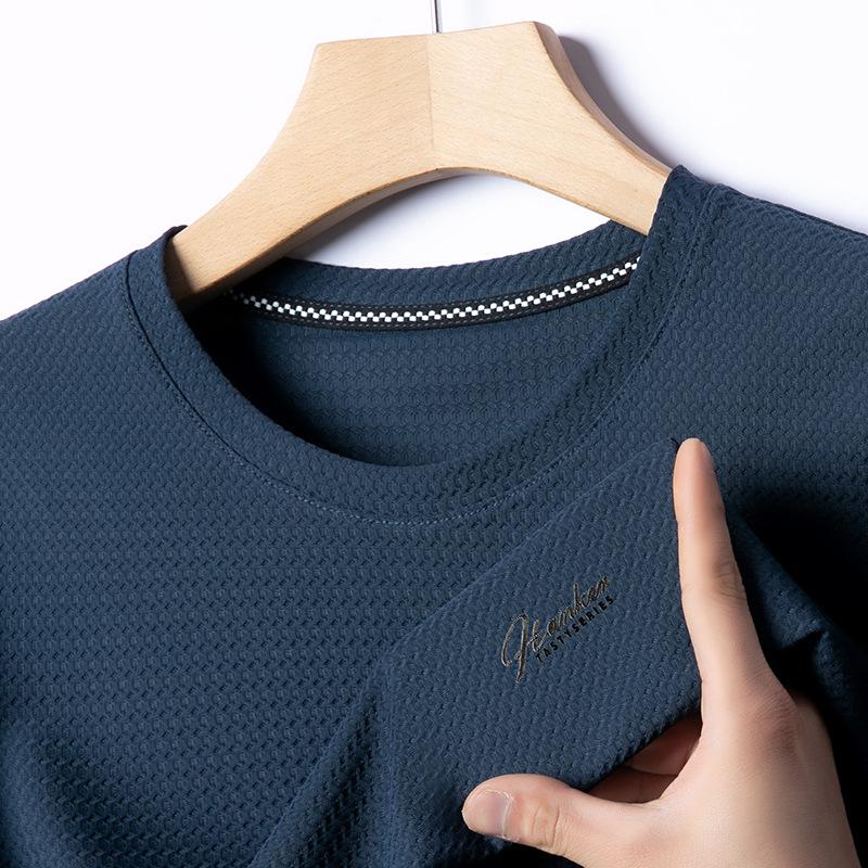 Высококачественная мужская футболка с круглым вырезом, мужская футболка с коротким рукавом, рубашка поло из ледяного шелка