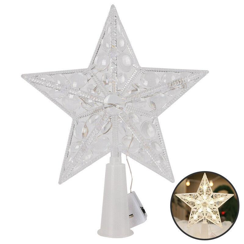 Glitter Star Christmas Tree Topper with LED Light Decor Xmas Tree Top Ornament