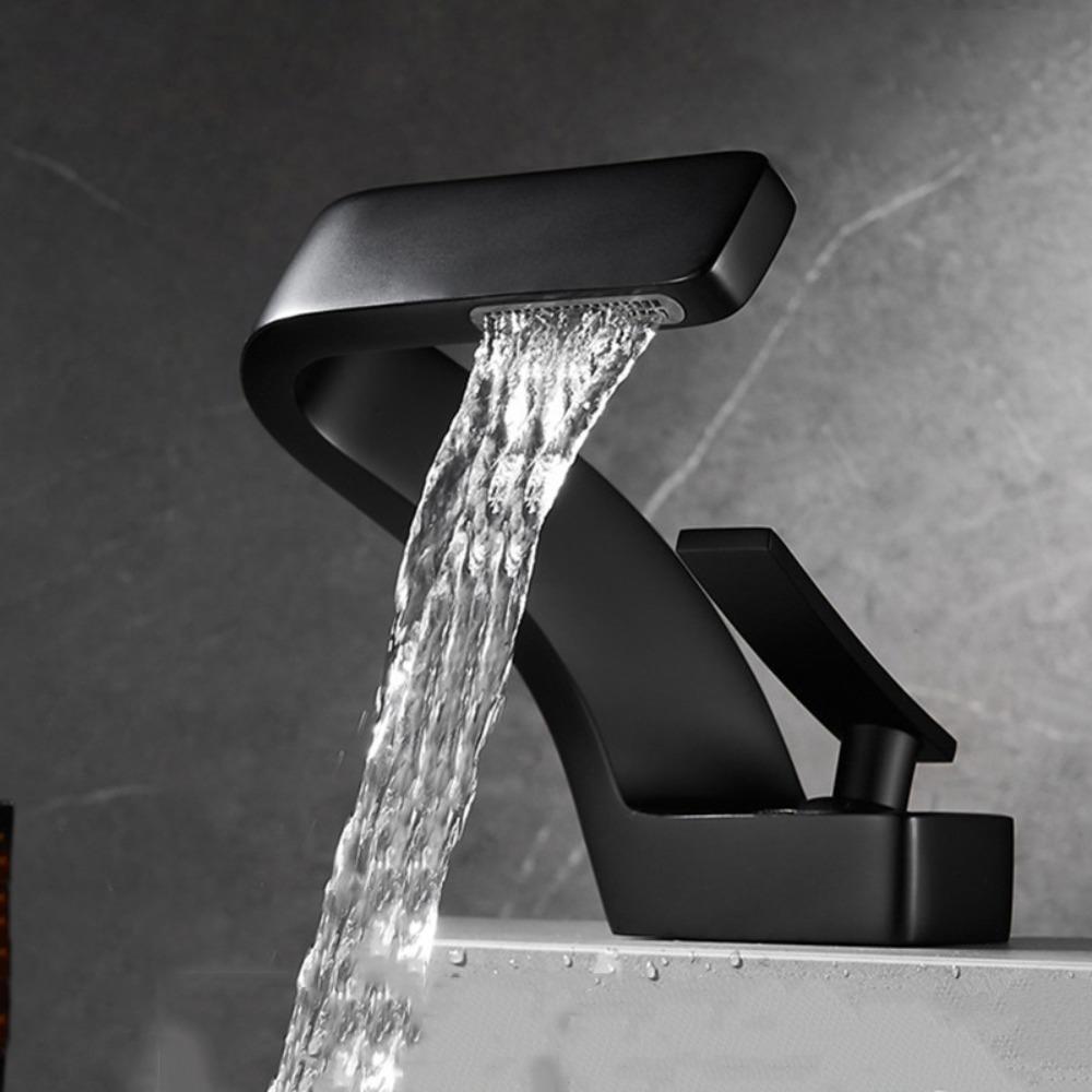 Matte Golden White Basin Faucet Brushed Gold Black Chrome Waterfall Tap Contemporary Design Hot Cold Water Deck Mounted Faucet