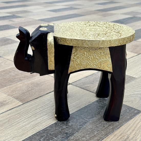 Hand Painted Wooden Elephant Stool Side Table For Home Office  20.32cm