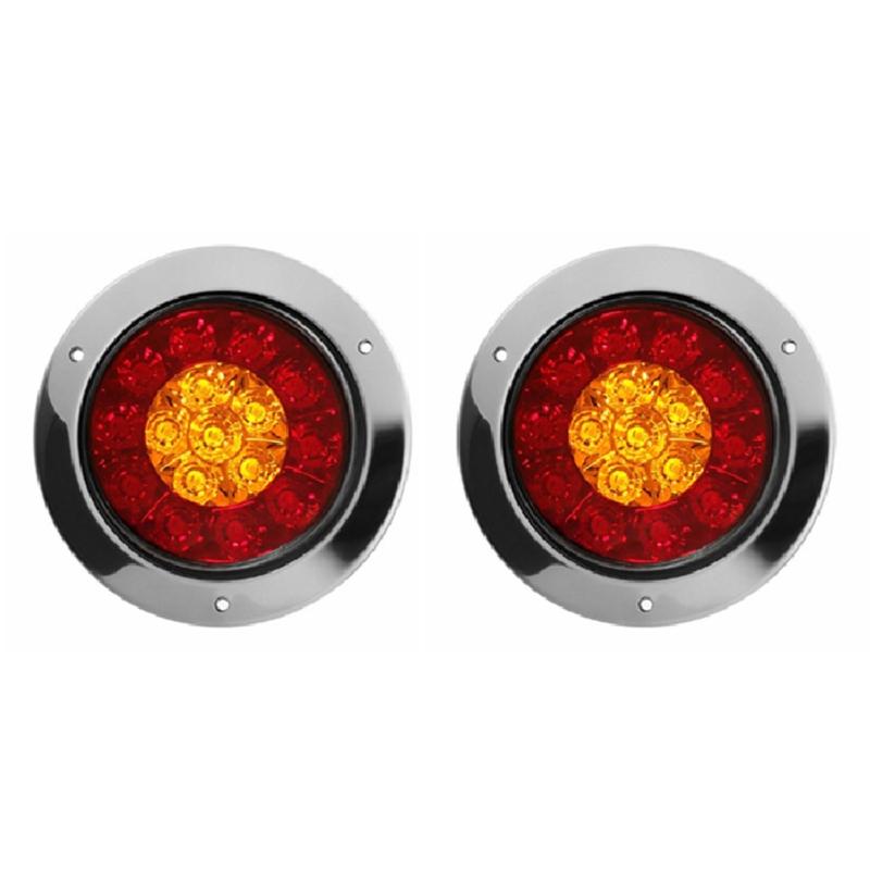 2pcs 12V-24V Car Turn Signal Light Round Rear Brake Lamps 16LEDs Tail Stop Lamp for Truck Trailer RV Caravan MK-127