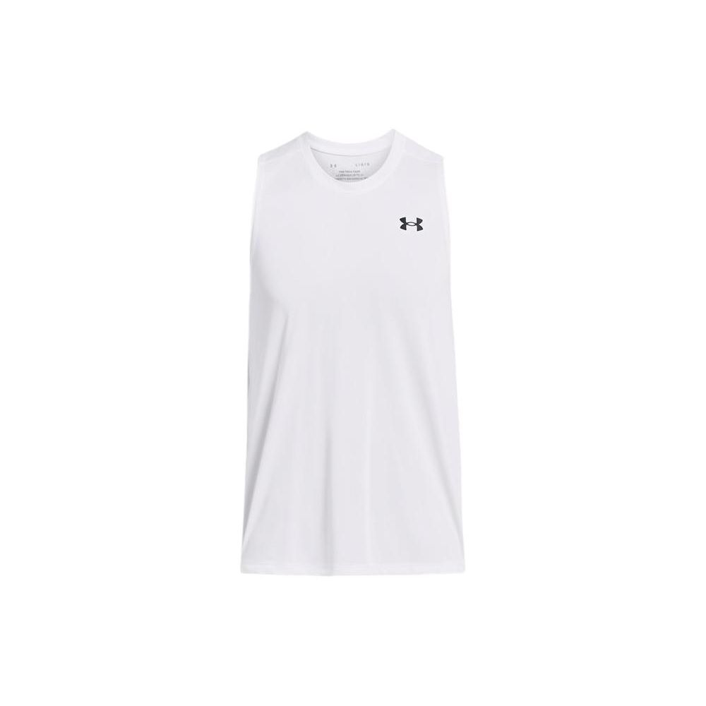 Under Armour Круглый вырез с логотипом и принтом, быстросохнущий, мягкий, впитывающий пот, облегающий топ без рукавов, мужские топы, белый цвет 1382795-100