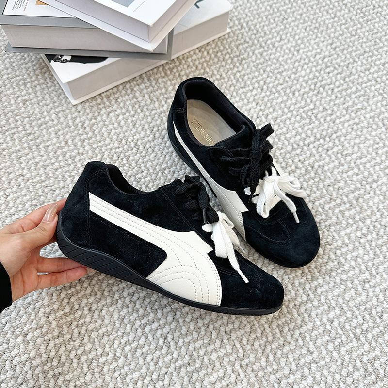 Rose Has the Same Leather German Training Shoes for Women's New Retro Flat-bottomed Breathable and Versatile Inner Height-increasing Sports and Leisu