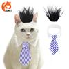 Стильный синий галстук и черный пушистый парик для кошек и собак, идеально подходящий для вечеринок