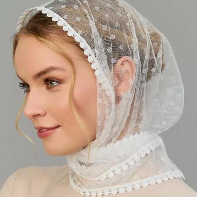 Белый кружевной сетчатый платок на голову Свадебная фата Винтажная религиозная шаль