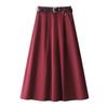 2025 Новая женская красная юбка миди А-силуэта с высокой талией и плиссировкой - Приталенный и свободный крой для весны и осени