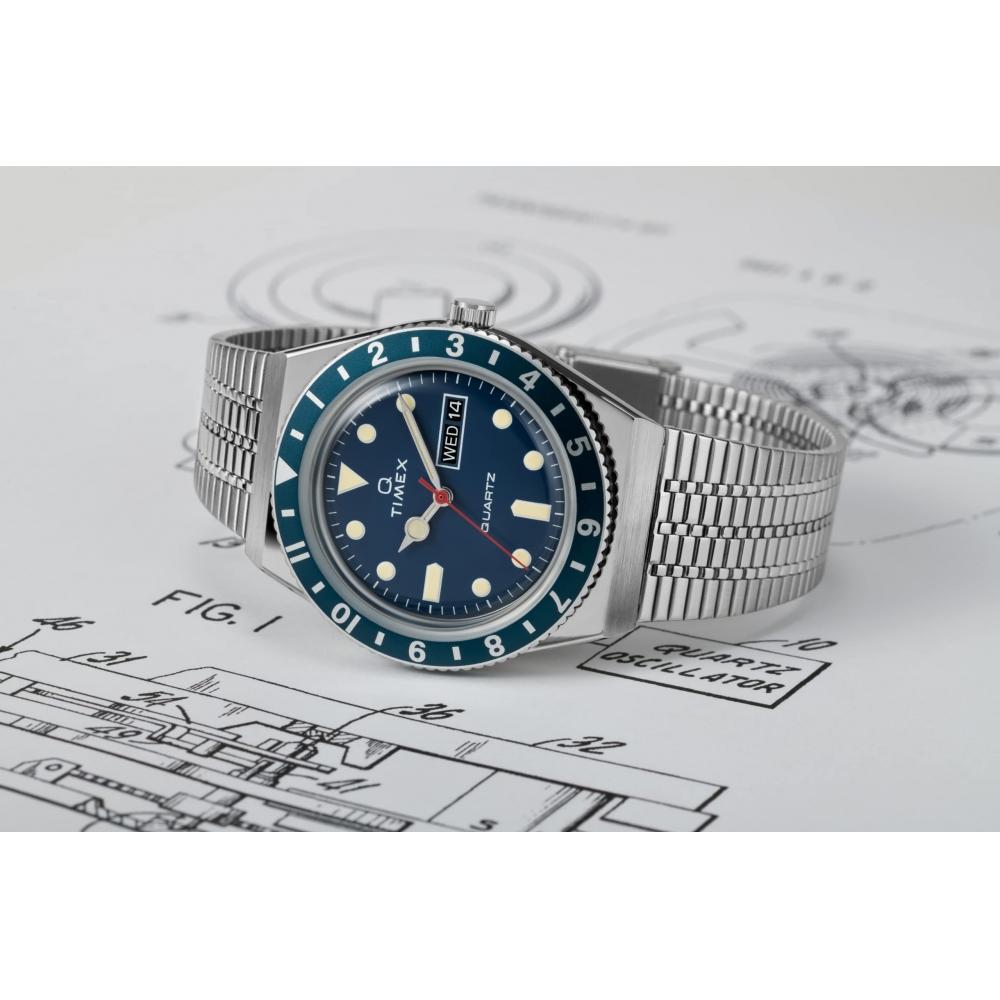 TIMEX Watch QTimex Blue Dial Stainless Steel Acrylic Quartz Japanese Movement 38MM America Watch TW2U61900 Men's Silver