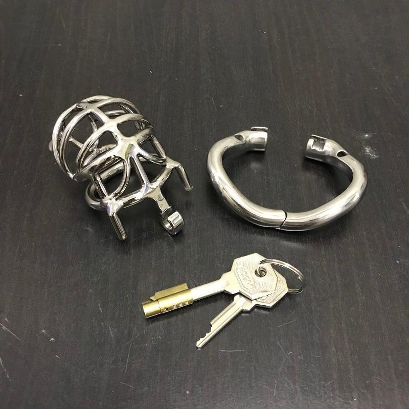 Stainless Steel Short Cock Cage Ring Locking Belt Chastity Cage