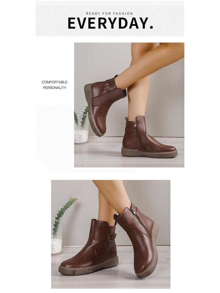 Women's Retro Round Toe Side Zipper Martin Boots - Short Tube, Thick Sole, Flat Bottom, British Style, Plus Size Available.