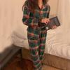 Осенне-зимний комплект парной пижамы в зеленую клетку - Топ с длинным рукавом и брюки