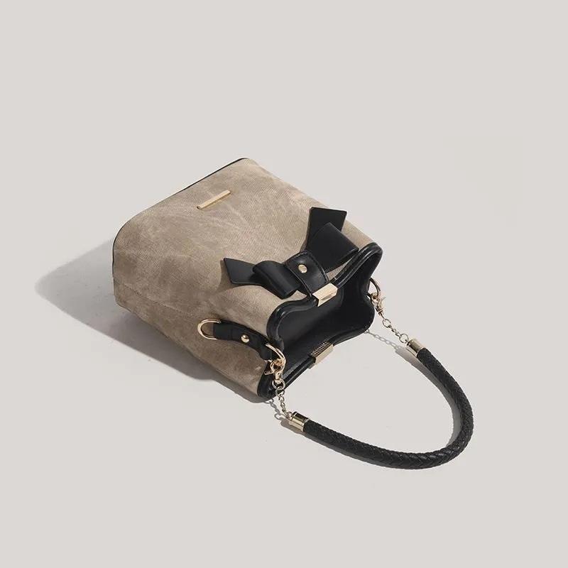 Vintage Bowknot Bucket Bag Niche Stylish Versatile Shoulder Crossbody Purse