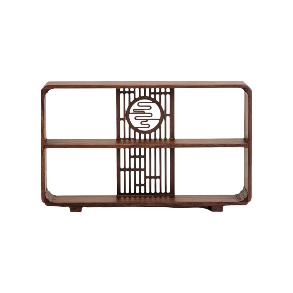 Window Lattice Chinese Walnut Display Shelf Walnut Wood Tea Organizer Living Room