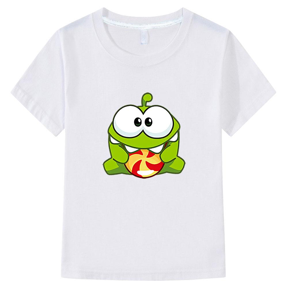 Детские мультяшные футболки The Rope Om Nom с принтом лягушки, детские топы, одежда для мальчиков, летние футболки с коротким рукавом, одежда для девочек
