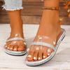 Fashion Rhinestone Plus Size Flats Women's Summer New Round Toe Pearl Sheer Belt Soft Sole Lightweight Flip Flops