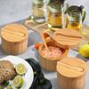 Бамбуковая солонка с мини-ложкой, кухонная солонка с крышкой, контейнер для хранения специй и перца