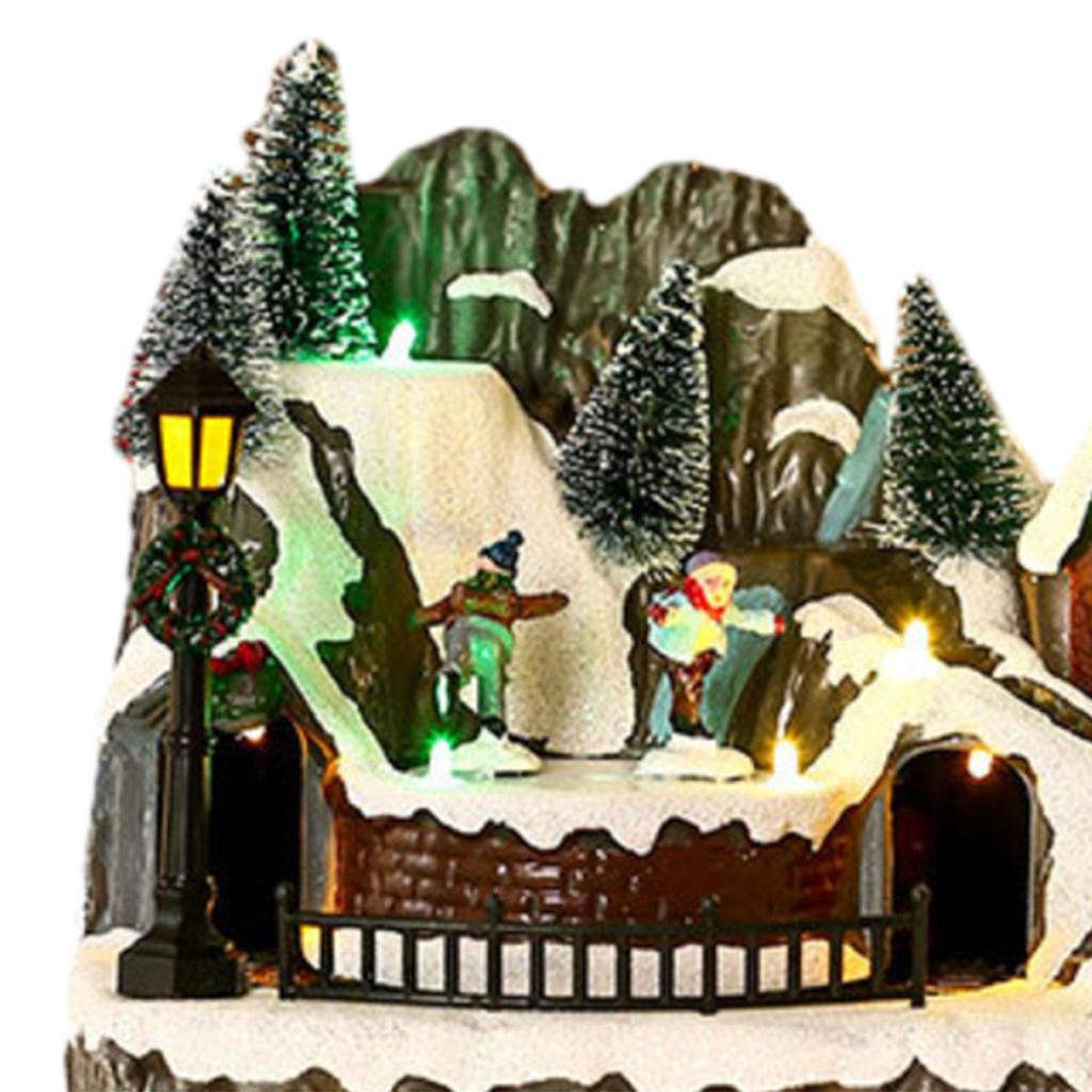 Christmas Music House Train Luminous House Ornament for Living Room Fireplace