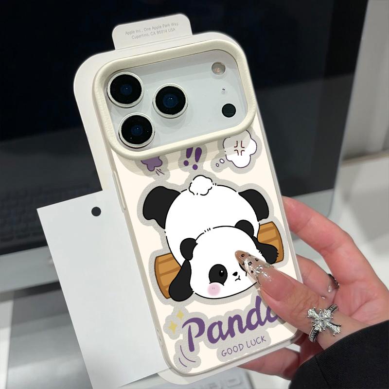 Милый чехол с принтом панды для iPhone 17 16 Pro Max, роскошная матовая силиконовая крышка с текстурой кожи для iPhone 15 14 13 Pro Max 11 16e 17e