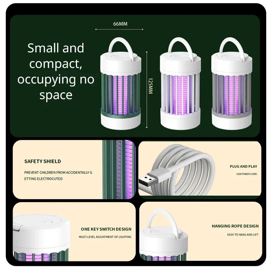Портативная электрическая лампа от комаров USB перезаряжаемая УФ-лампа для уничтожения насекомых в помещении и на открытом воздухе для кемпинга или дома с ночником