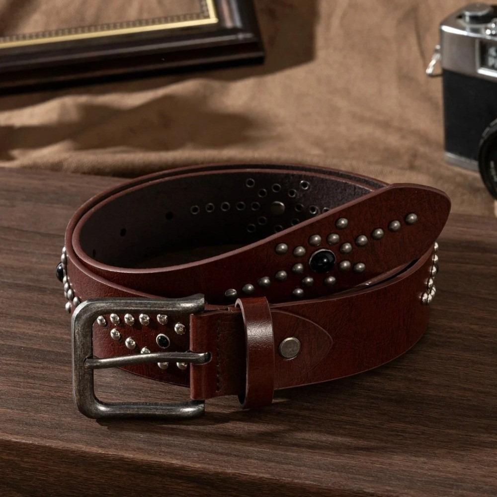 Retro Rivet Buckle Waist Belt Genuine Leather Versatile Decorative Belt Jeans Style Jeans Belt Men Women