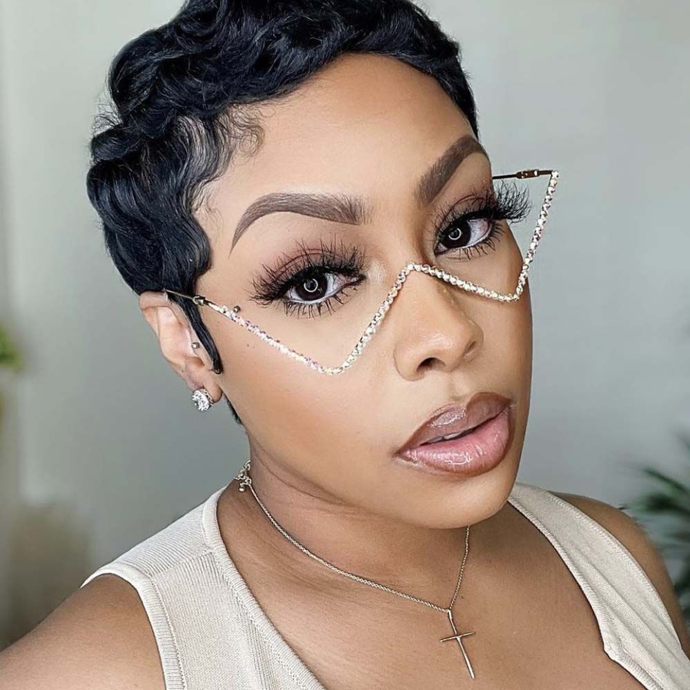 Decoration Metal Gold Fake Glasses Glasses Frame Triangle Glasses Frame Rhinestones Glasses Frame