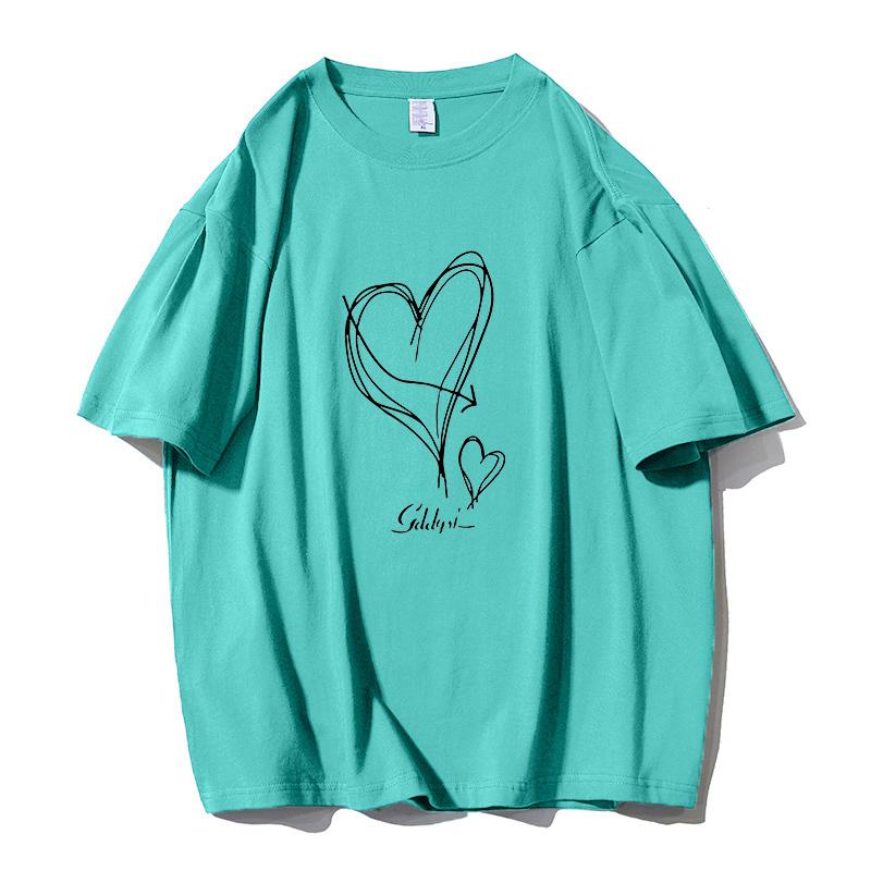 Shellsuning Kawaii футболки с принтом в виде сердца женские летние простые свободные футболки с круглым вырезом повседневные хлопковые женские топы на мягкой основе