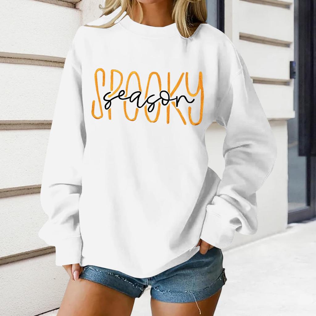 Women's Round Neck Printed Tops Cotton Casual Fashion Long Sleeve Pullover Top Blouse