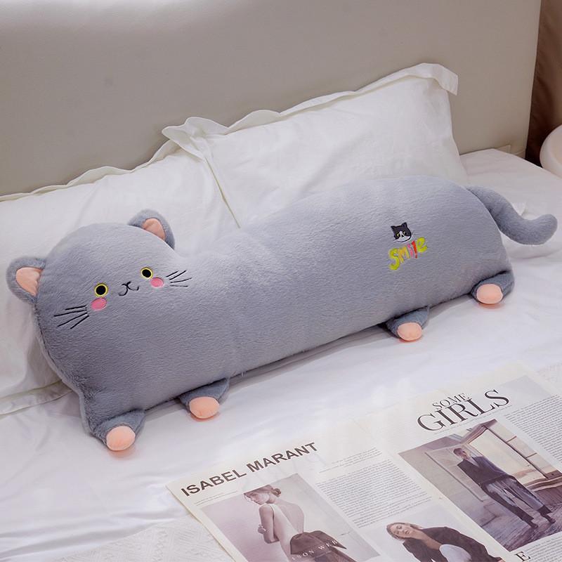 Adorable Gray White And Pink Plush Cat Pillow Soft And Cuddly For Childrens Playtime And Decor