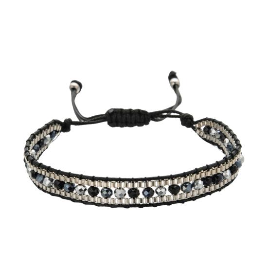 Women Bracelet Adjustable Braided Rope Faux Crystal Vintage Ethnic Style Hollow Out Wrist