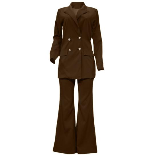 1 комплект, женский пиджак, брюки, сплошной цвет, широкие брюки, осень-зима, двубортный костюм с лацканами, комплект для офиса