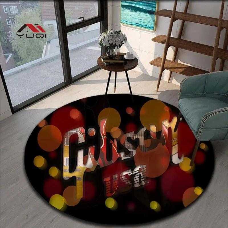 Guitar Music Pattern Round Carpet for Living Room Rugs Kids Carpet Soft Non-slip Floor Mat for Bedroom Carpet Tapis 5 Sizes