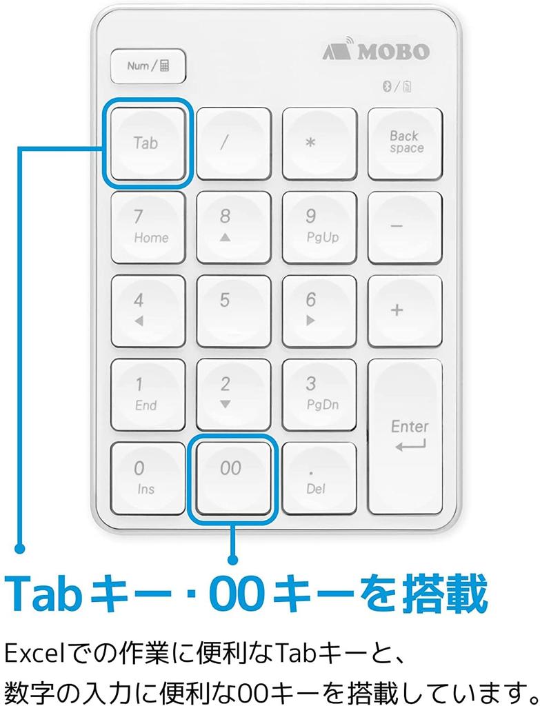 MOBO TenkeyPad Bluetooth Compatible White White AM-NPB20-SW