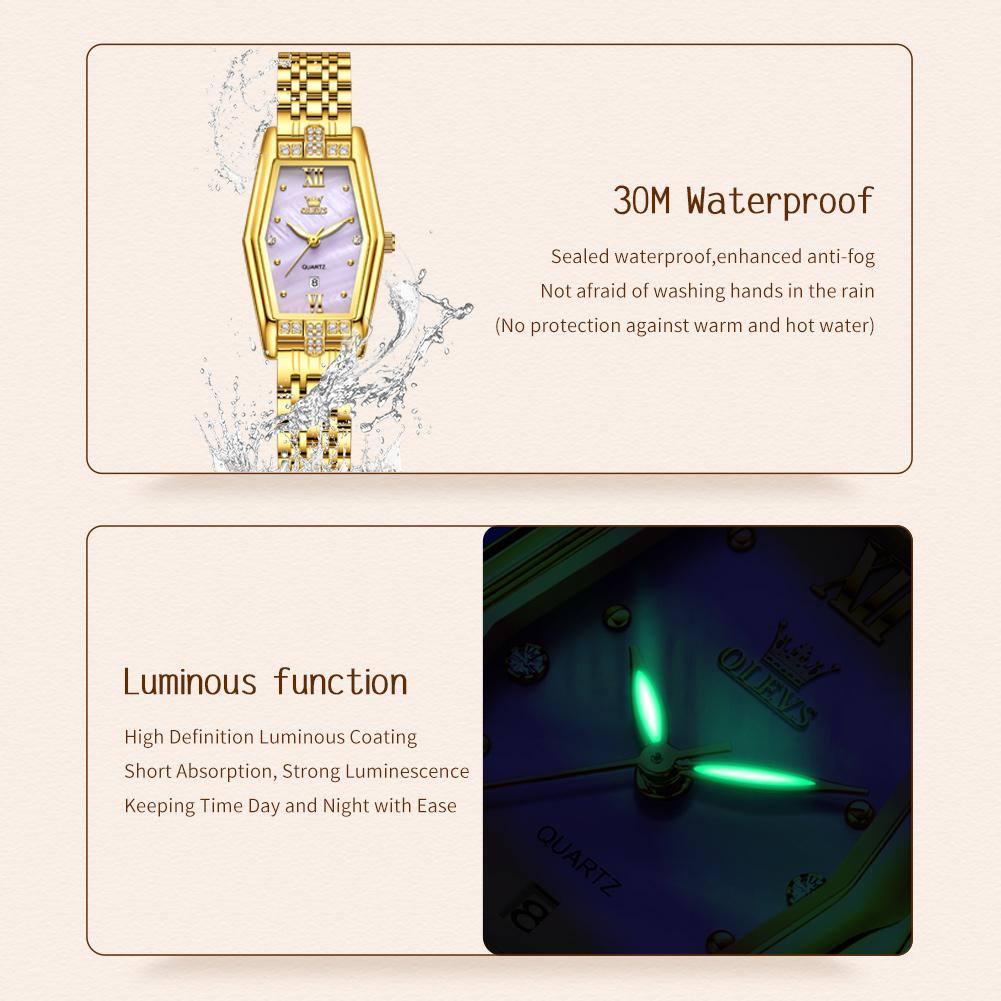 Элегантные женские часы Модные кварцевые часы Водонепроницаемые Светящиеся Наручные часы из нержавеющей стали Подарки