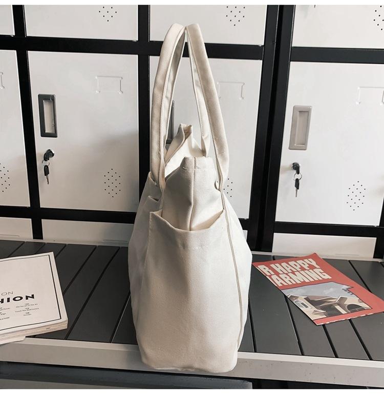 Canvas Bag Women's Large Capacity Shoulder Tote Bag Solid Color Hobo Bag