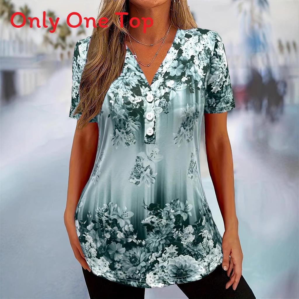 Floral Print T Shirt With 3d Digital Ink For Casual Women Summer Wear