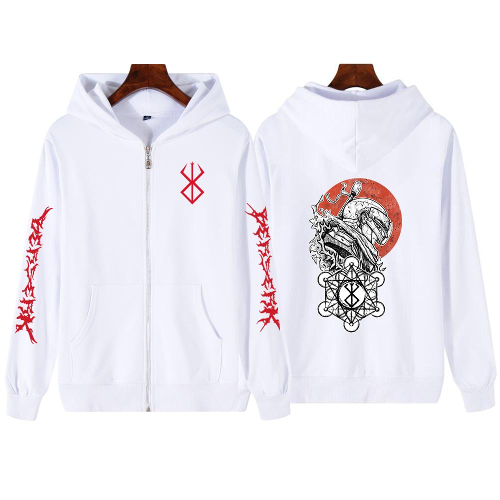 Горячая аниме Berserk Guts Print Hooded Men Women Vintage Manga Zipper Hoodies Plus Size Sweatshirt Harajuku Streetwear Zip Jacket