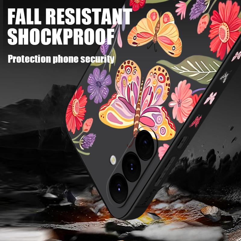 Чехол для телефона с бабочками и цветами для Samsung Galaxy A56 A17 A26 A16 A36 A55 A54 A53 A15 S24 S25 FE S25 S22 S23 Ultra Plus со шнурком, мягкая накладка
