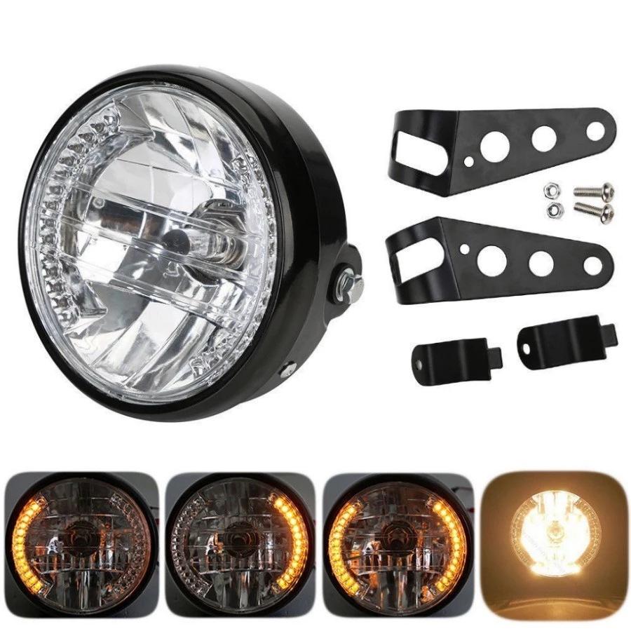 Universal 7 Inch Motorcycle Headlight H4 35W LED Head Lamp 9 Wires Turn Signal Light 12V H4 HeadLamp For Harley Bikes Curisers