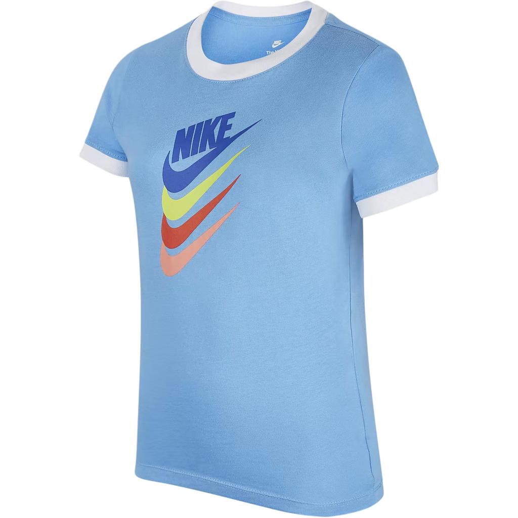 Nike Детская футболка с коротким рукавом и принтом логотипа в стиле колор-блок, синяя DQ4384-412