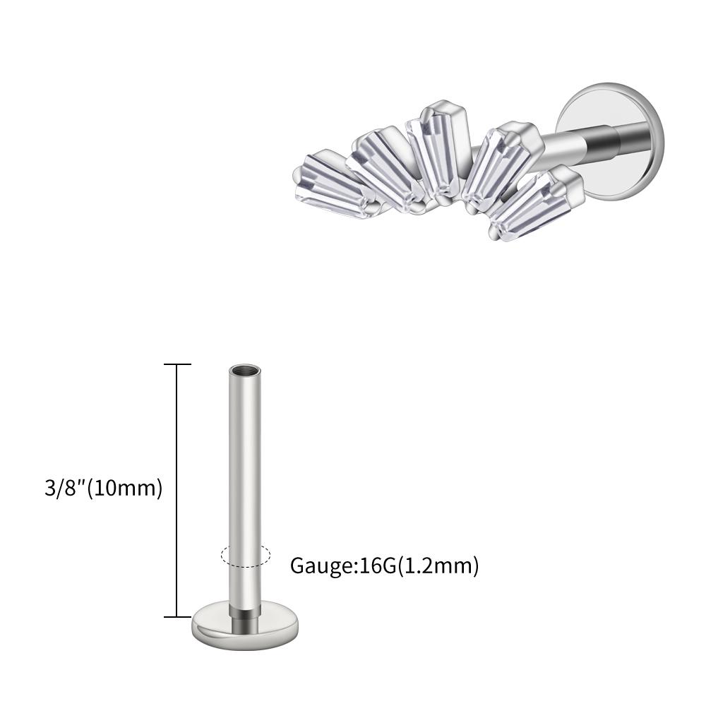 Правый Большой ASTM F136 Титан 16G Багет Кластерный Цирконий Лабрет Штифт Трапеция Хрящ Уха Мочка Уха Пирсинг