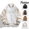 Men's Fashion Brand Patchwork Leather Jacket New Embroidered American Baseball Suit Boom Street Handsome Fashion Jacket