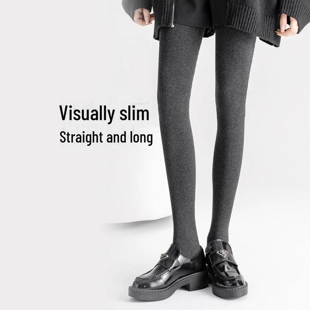 Gray Cotton Leggings - Thick, Warm, Slim-Fit Pantyhose for Autumn and Winter