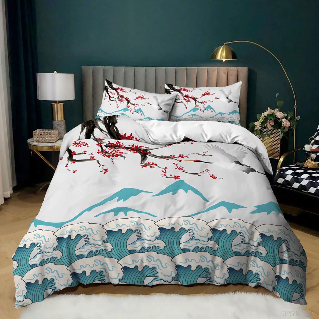 3D Landscape Pattern Quilt and Pillowcase 2/3 Pieces of Ink Painting Style Bedding AU180 * 210 Soft Home Decoration for Women's Rooms