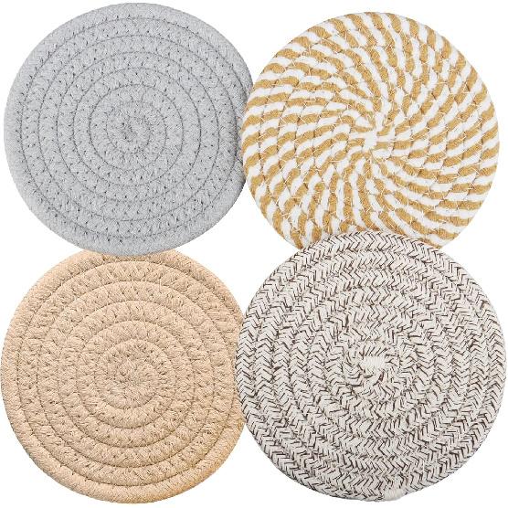 4.8" Sakura Pink Cotton Coasters for Drinks Set of 2 – Soft Absorbent Fabric Drink Pads for Coffee Cups, Boho Pastel Mug Mats for Desk, Nightstand,