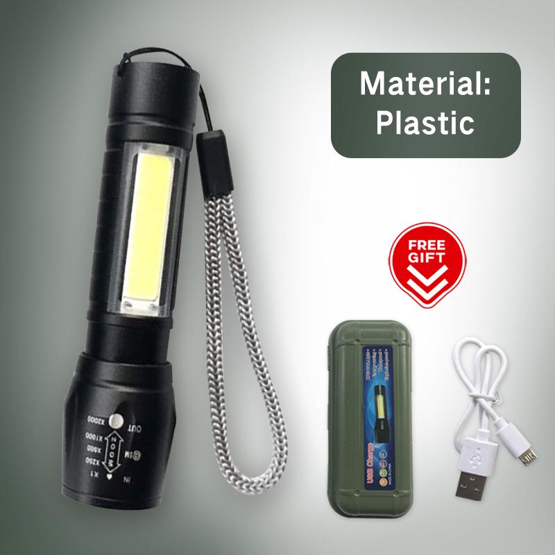 Portable LED Flashlight Zoom Focus Torch Lamp Rechargeable USB Lantern COB Built In Battery Q5 Waterproof Camping Lights