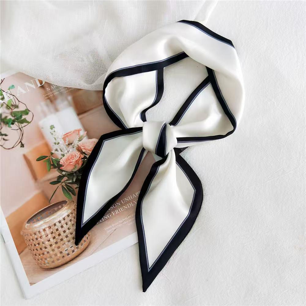 Silk Scarf: Long, Narrow, High-End Print for Spring and Summer - Versatile As Shirt Ribbon, Belt, or Hair Tie.