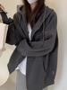 Women's Gray Hooded Cardigan Sweatshirt - Autumn 2025 Korean Style