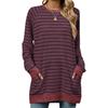 2024 Autumn And Winter New Striped Contrasting Round Neck Long Sleeved Pocket Hoodie T-Shirt For Women