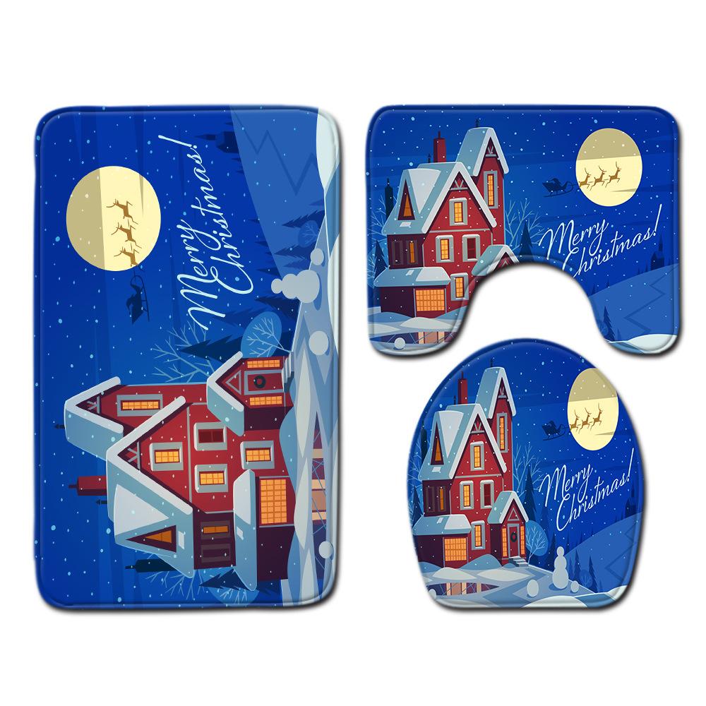 Рождественский коврик для ванной, туалетный трехпредметный набор